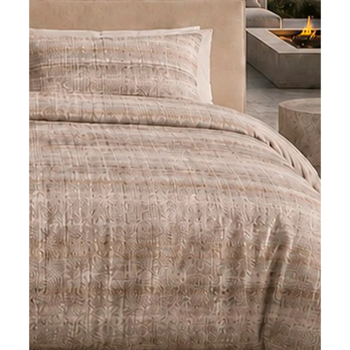 Parure Copripiumino Trama Tortora Beige in Cotone 100% Made in Italy, Stampa Digitale HD