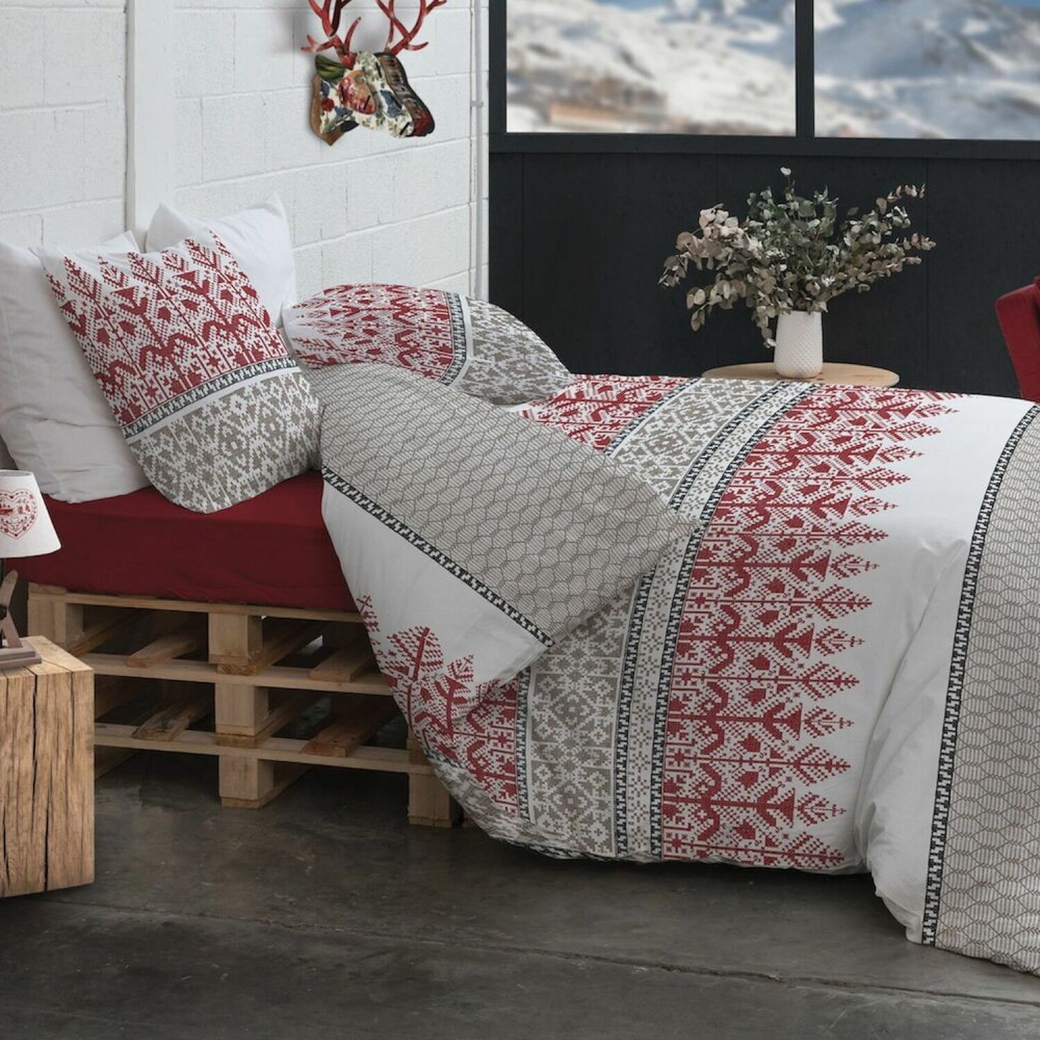 Parure housse de couette 3pcs avec taies oreiller 100% coton 57fils halti