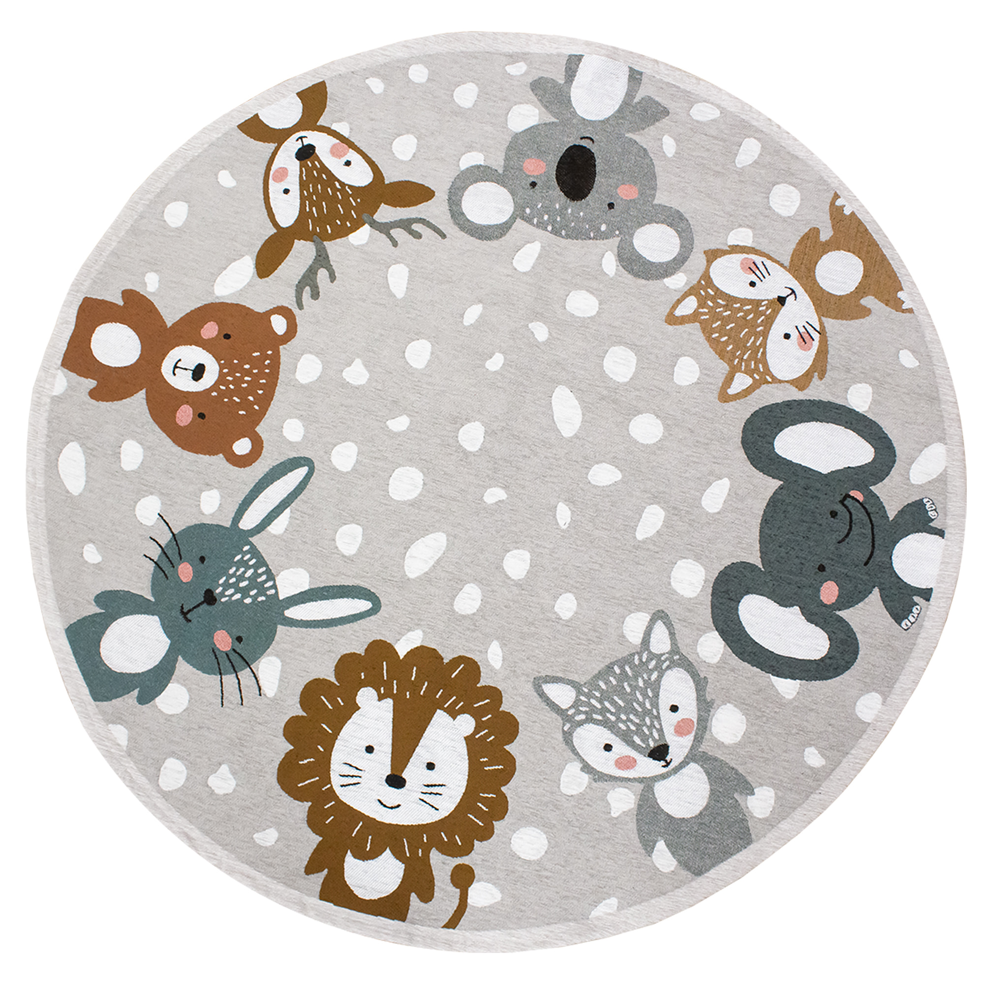 TAPPETO CAMERETTA ANIMALI GRIGIO TONDO DIAMETRO 140 CON FONDO ANTISCIVOLO