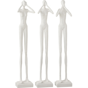 J-Line Figure Entendre/Voir/Se Taire Resine Blanc Assortiment De 3