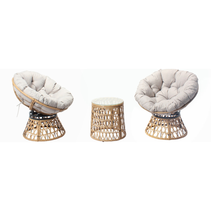 Salon de jardin 2 fauteuils et 1 table ZANPA