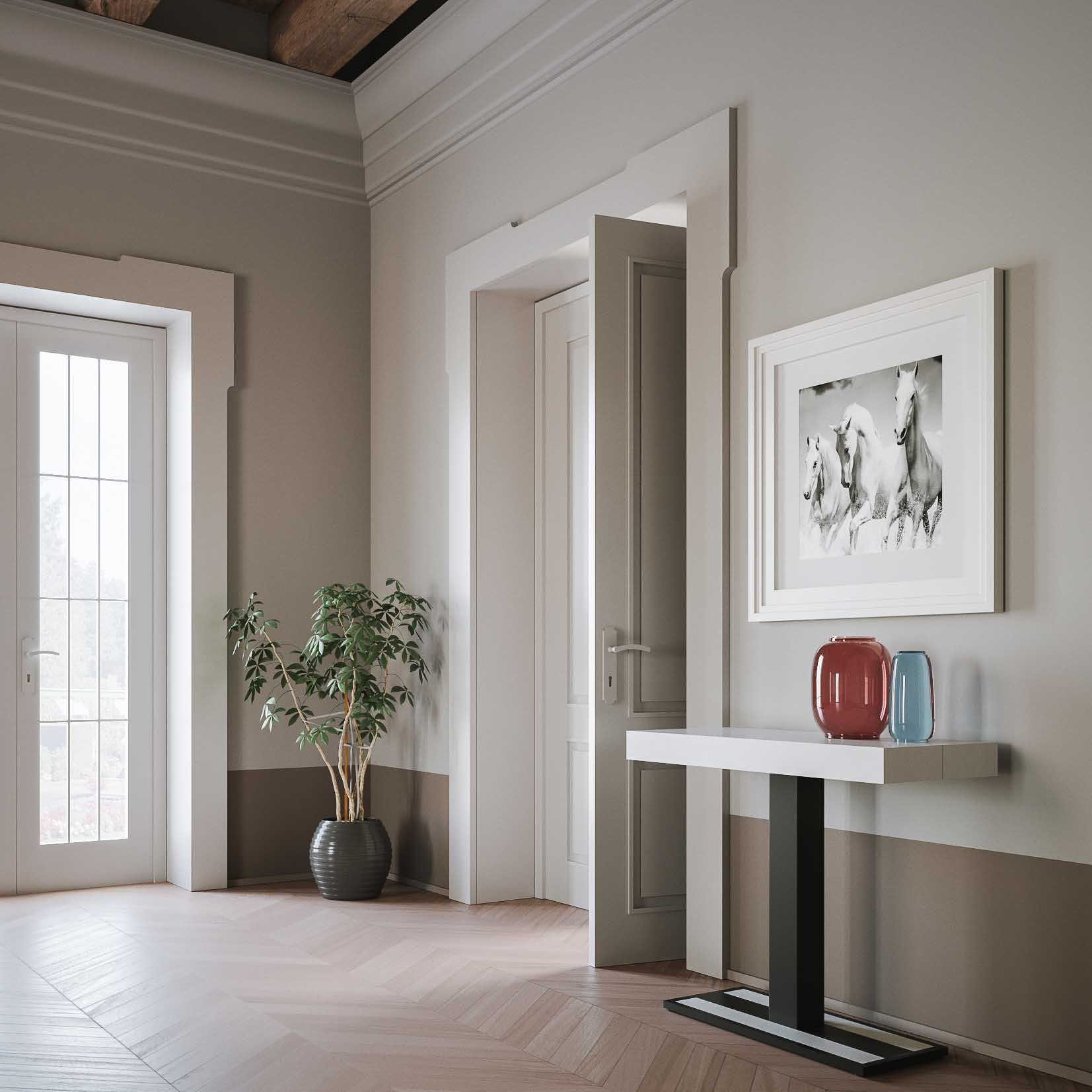 Console extensible 90x40/300 cm Capital Frêne Blanc cadre Anthracite.