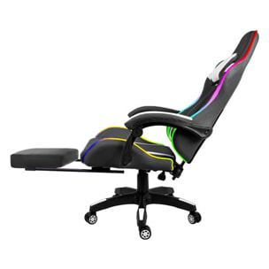 Sedia Gaming Con LED RGB Telecomando Poltrona Ufficio Scrivania Casa PC Racing Girevole Ergonomica Ecopelle Cuscino Lombare Poggiapiedi Nero Bianco