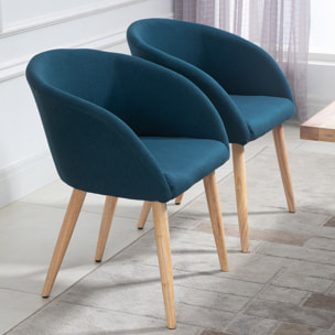 HOMCOM Chaises de visiteur design scandinave - lot de 2 chaises - pieds inclinés effilés bois caoutchouc - assise dossier accoudoirs ergonomiques aspect lin bleu canard