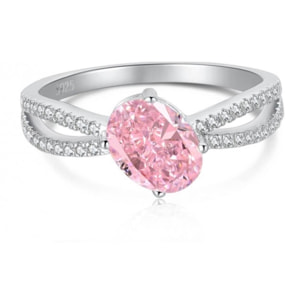 CUCO Anillo de plata decorado con una piedra rosa y pequeños diamantes - Talla 52