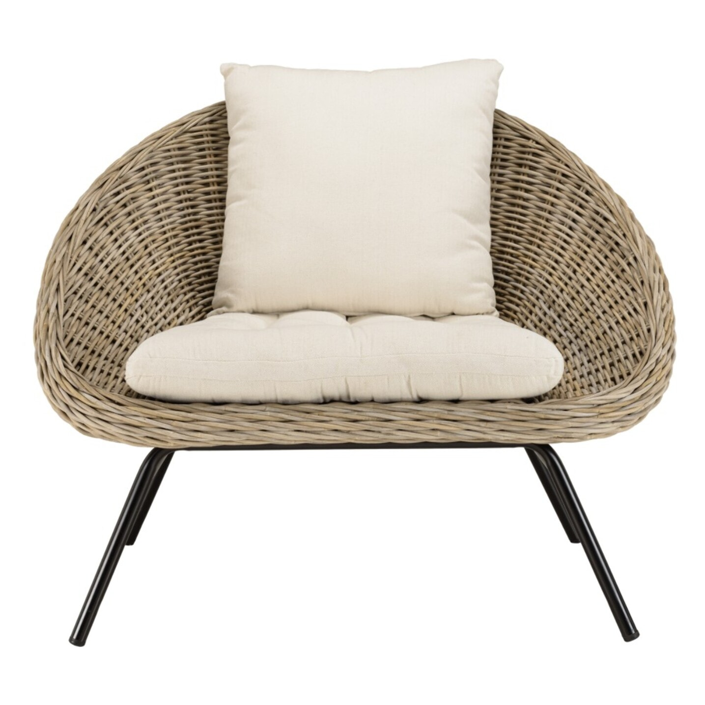 KALLY - Fauteuil lounge en kubu coussin d'assise blanc pieds métal noir