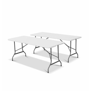 Lot de 2 tables de réception. pliables 180cm. table pliante avec poignée de transport. table de camping
