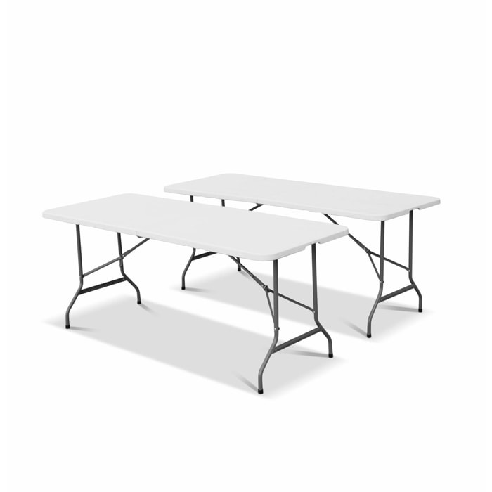 Lot de 2 tables de réception. pliables 180cm. table pliante avec poignée de transport. table de camping