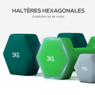 Support noir pour 6 haltères vinyles - 6 haltères incluses total 48 Kg - noir gris vert