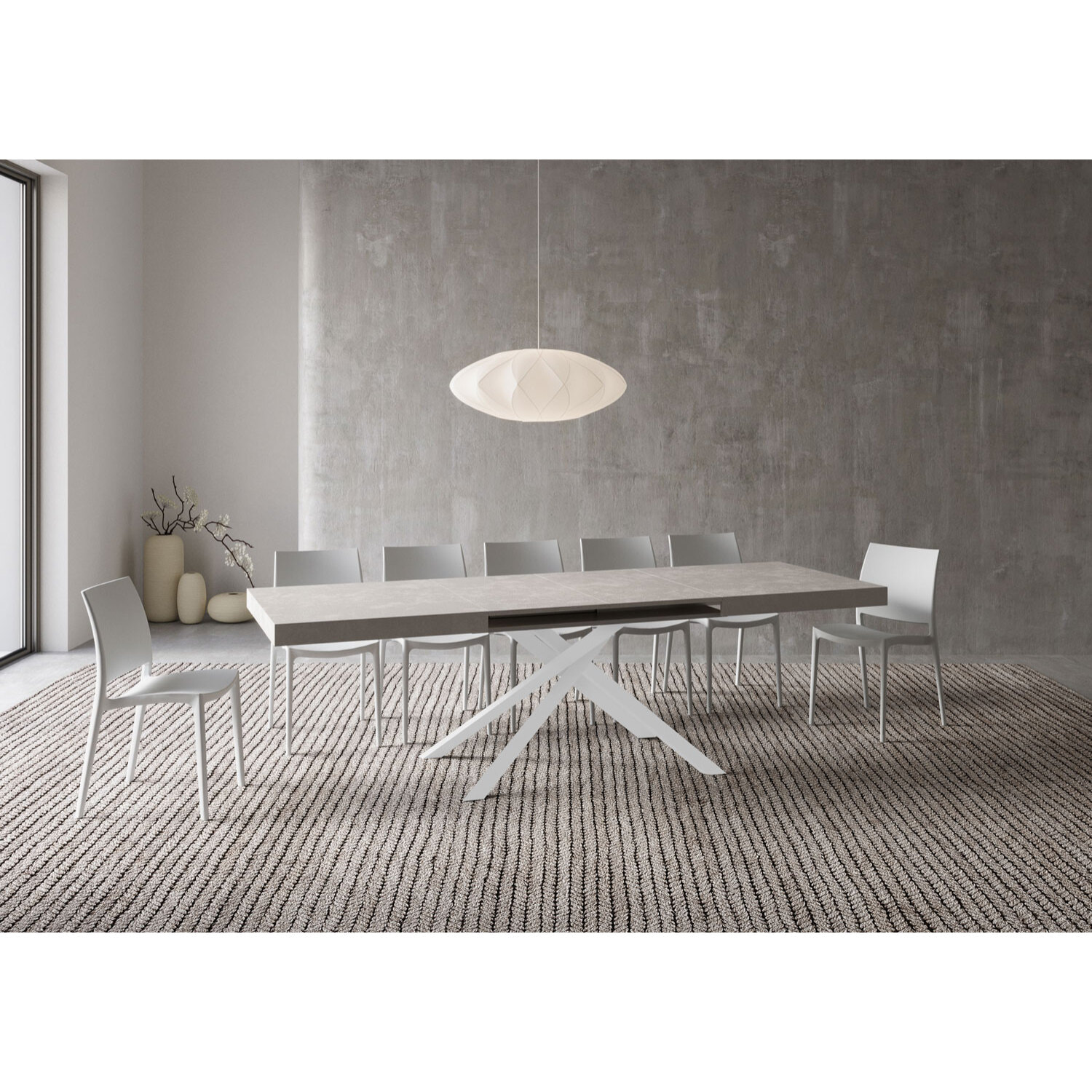 Table extensible 90x160/420 cm Karida cachemire pieds blanc