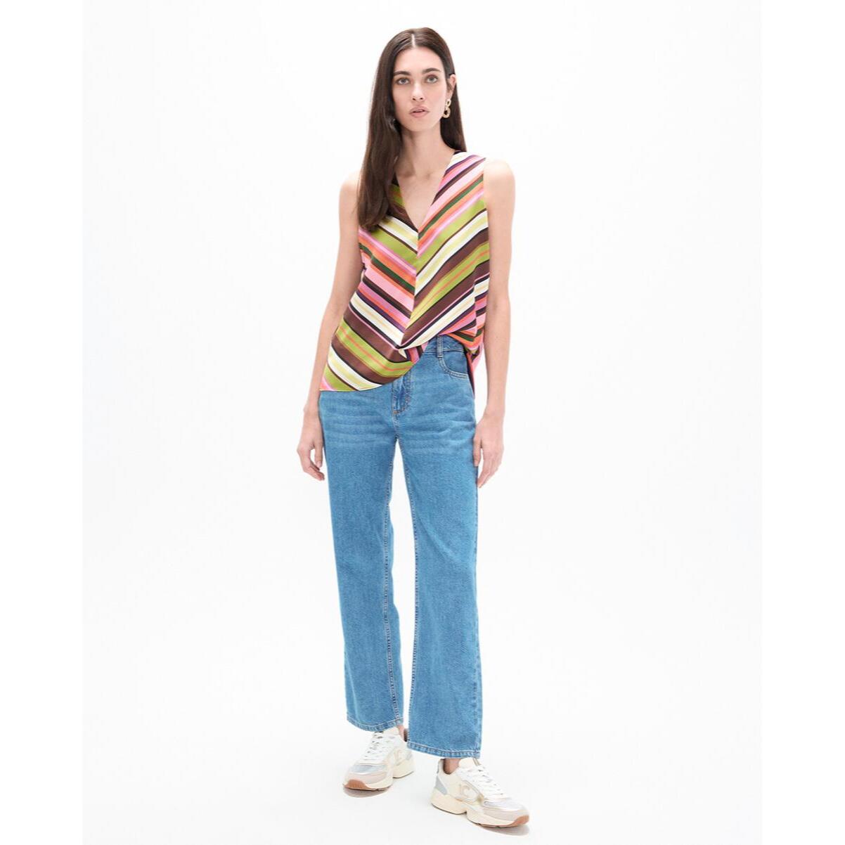 Top senza maniche con strisce multicolori