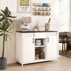 Aparador de 2 Puertas con Orificios, Aparador para Salón con Cajón, Compartimentos Abiertos, Estantes Ajustables, para Cocina, Entrada, Oficina, Blanco, 100x40x80 cm