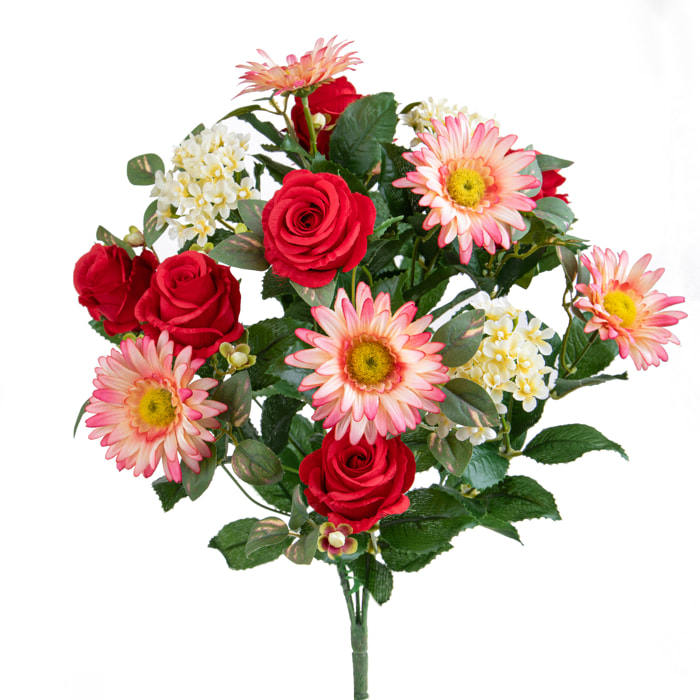 Bouquet Rose/Gerbera Per 16 Fiori - Pezzi 2 - 18X50X16cm - Colore: Rosso - Bianchi Dino - Fiori Artificiali