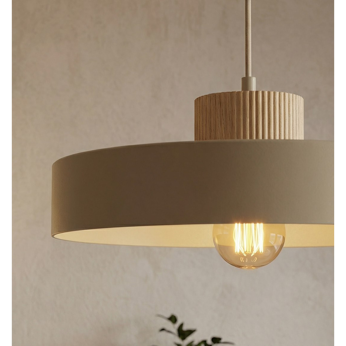 Lampada a sospensione KIVI in acciaio color mokka e legno