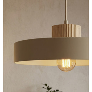 Lampada a sospensione KIVI in acciaio color mokka e legno