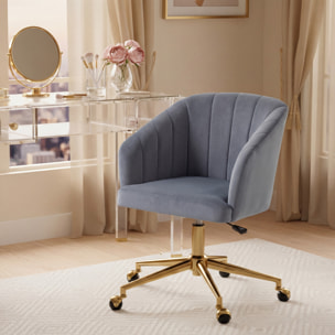 Silla de Oficina con Ruedas, Silla de Escritorio de Terciopelo con Respaldo Acolchado con Costuras, Asiento Ancho, Altura Ajustable, Espuma de Alta Resiliencia, para Casa, Oficina, Gris