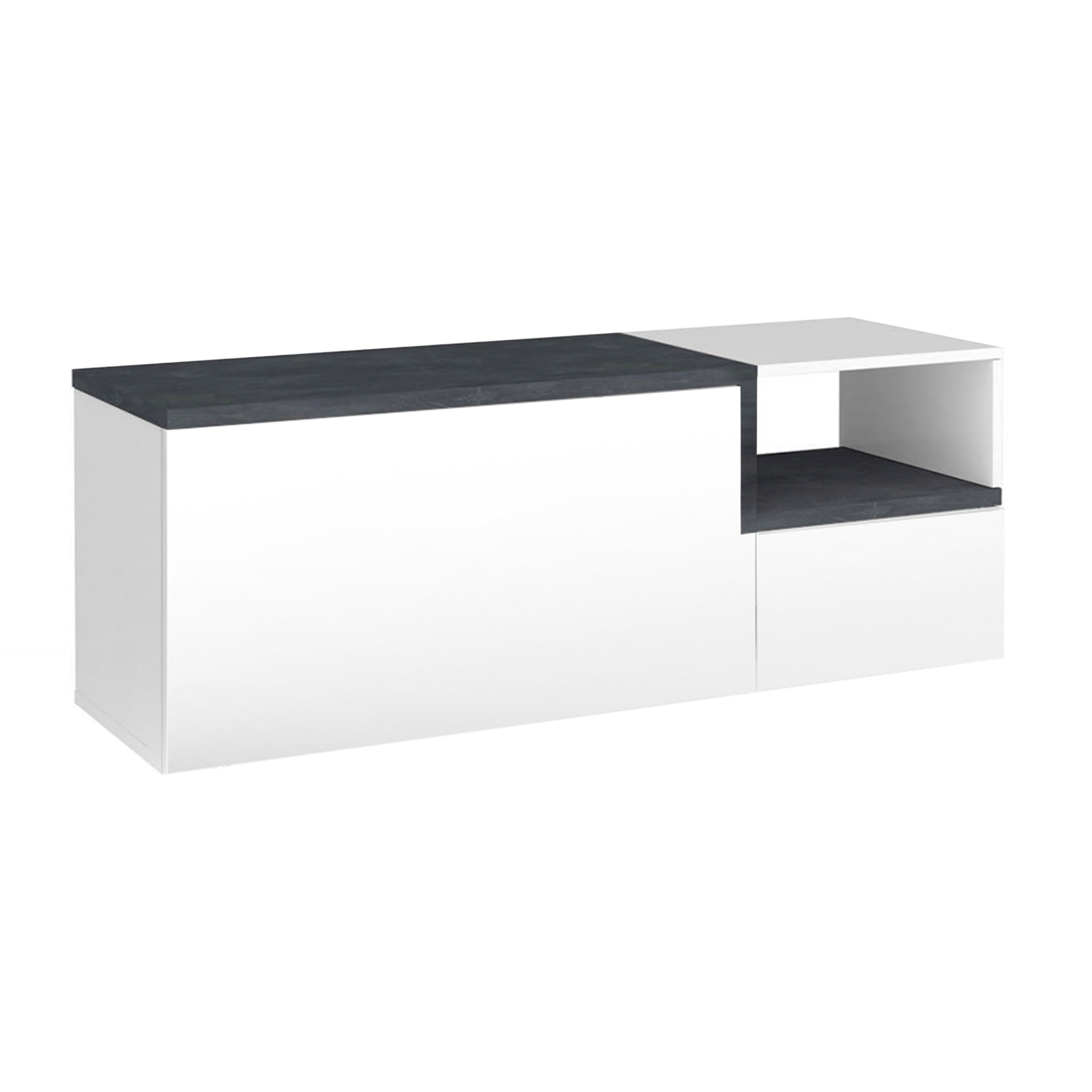 Mobile da ingresso Graziella, Entratina moderna multifunzione, Armadietto multiuso per atrio, 100% Made in Italy, cm 120x40h54, Bianco lucido e Ardesia
