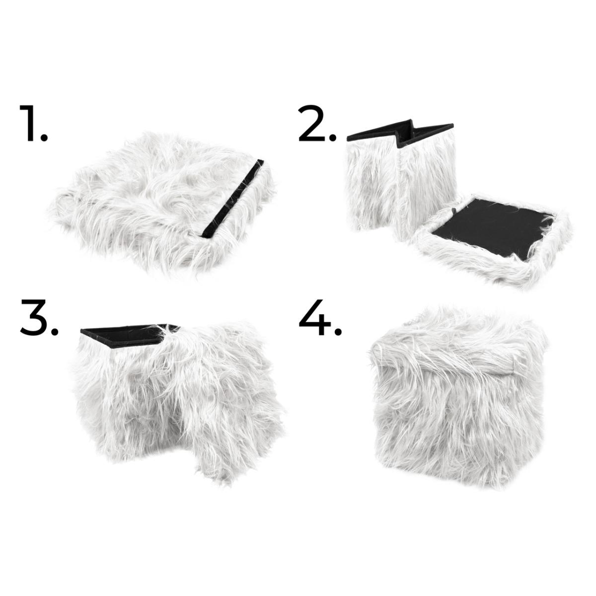 Pouf Poggiapiedi Contenitore Quadrato Ecopelliccia Yeti Bianco