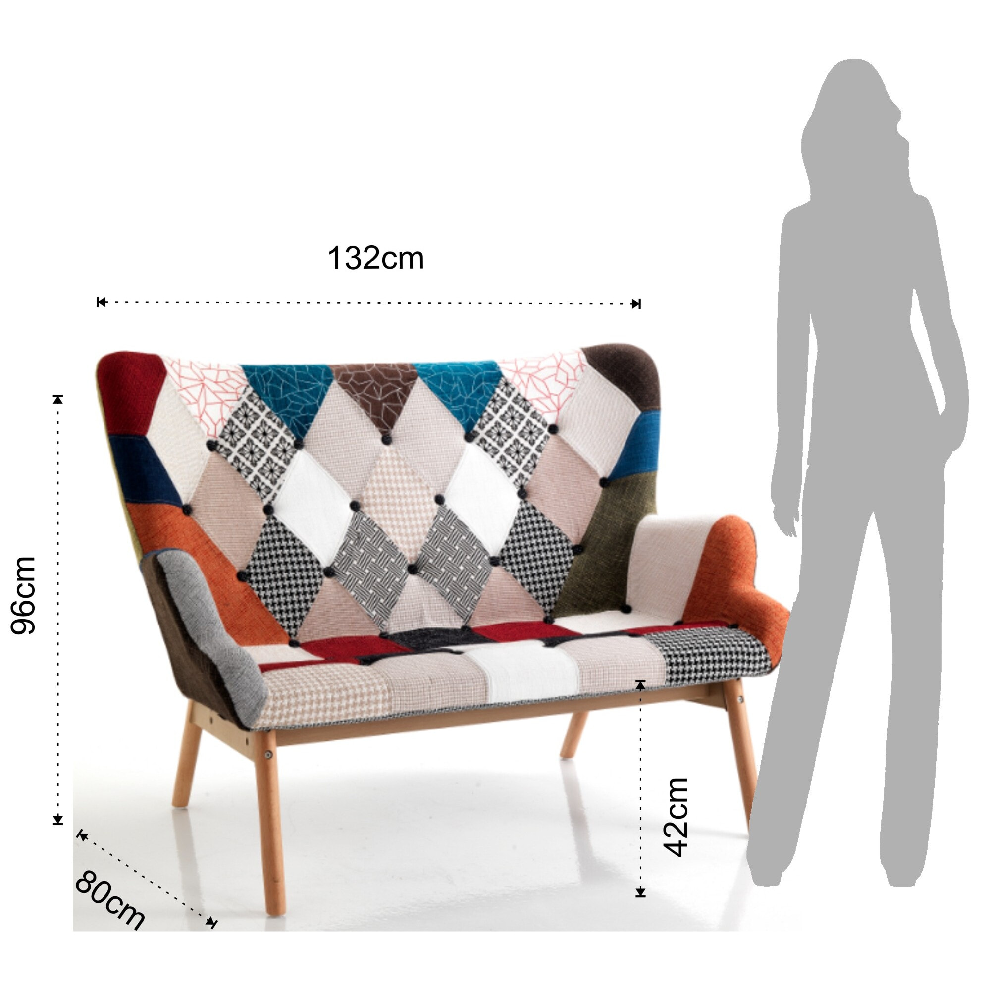 Canapé 2 places Tomasucci KALEIDOS-G, en coton et tissu, marron, 132 × 80 × 96 cm