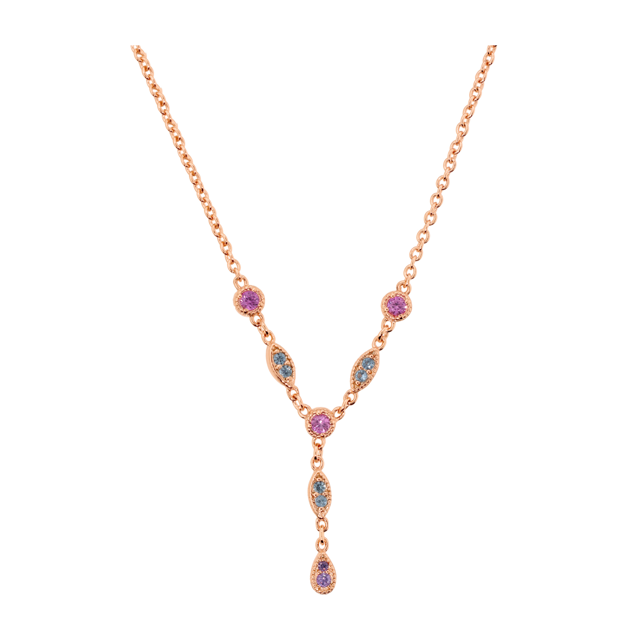 Collana a Cravatta con Elementi Tondi e a Marquise e Cubic Zirconia Colorate