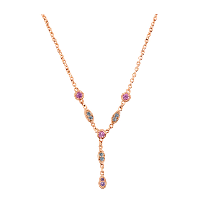 Collana a Cravatta con Elementi Tondi e a Marquise e Cubic Zirconia Colorate