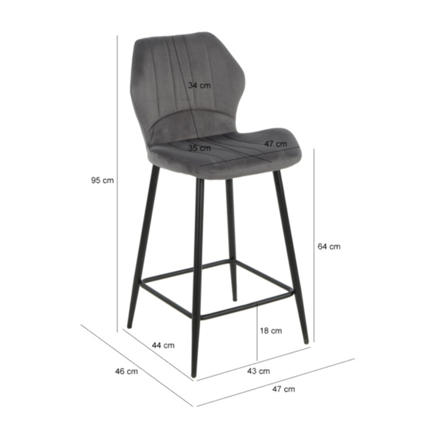Chaise haute en velours capitonné avec dossier - 3 coloris - VICTOR