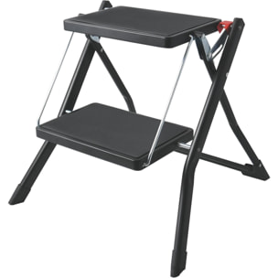 Escalera plegable de 2 Peldaños en acero de color negro, Antideslizante y ligera