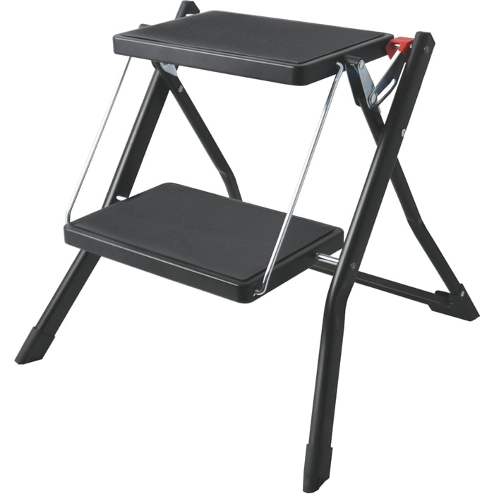 Escalera plegable de 2 Peldaños en acero de color negro, Antideslizante y ligera