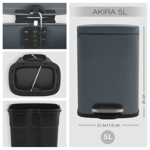 Set Poubelle à  pédale 5L & Brosse Wc AKIRA Gris Foncé mat Spirella