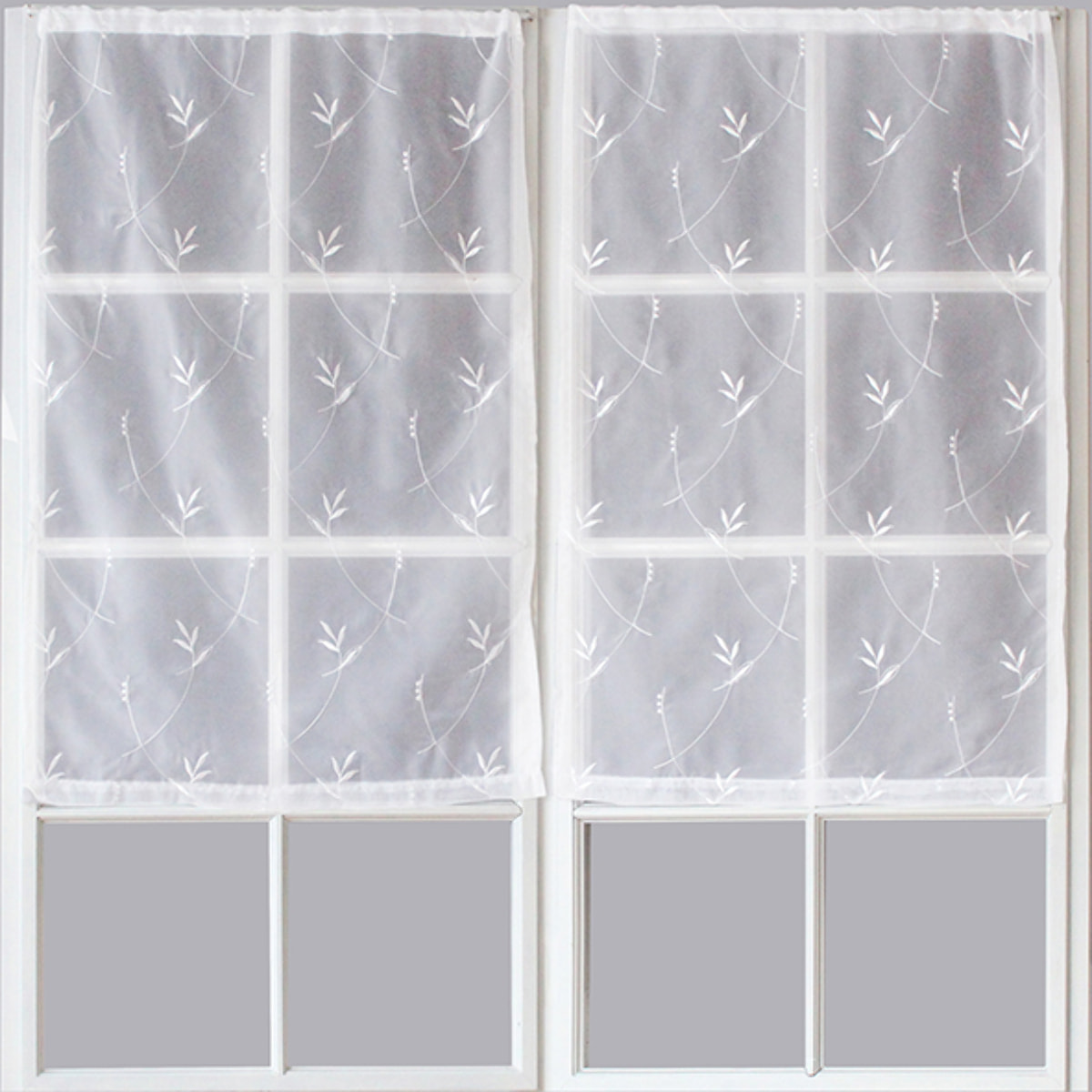 Paire de Petits voilages Motif 'Floral' - Blanc