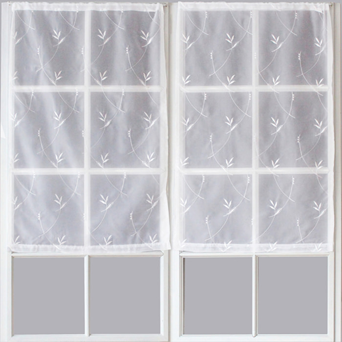 Paire de Petits voilages Motif 'Floral' - Blanc