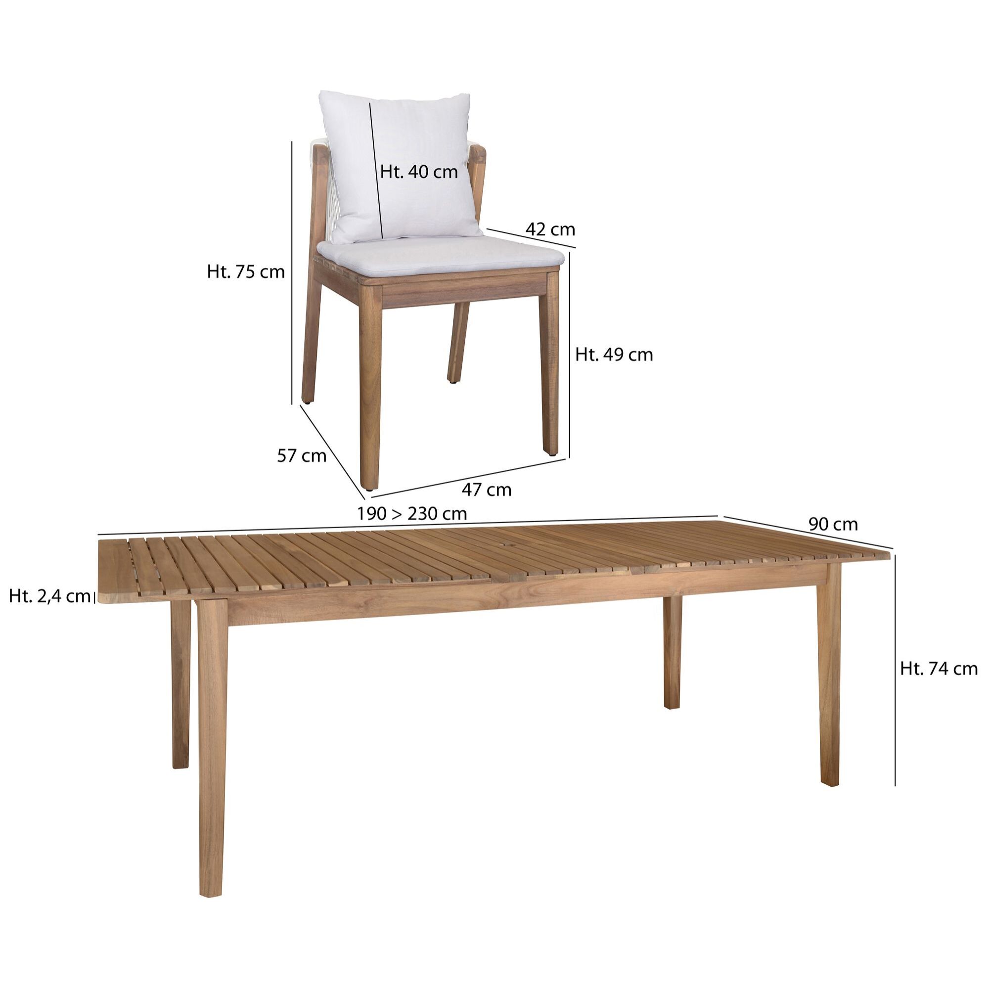 Ensemble de jardin table et 10 chaises en bois avec coussin FIDJI