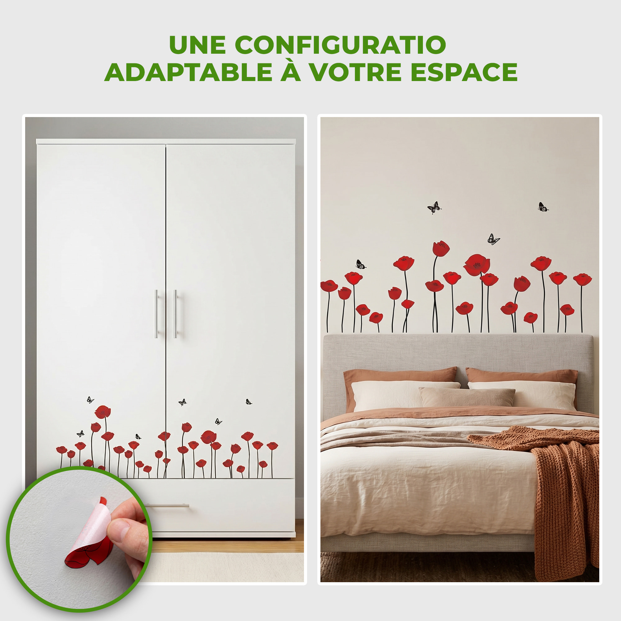 Stickers Muraux décoration adhésifs Fleurs coquelicots rouges