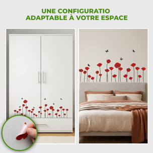 Stickers Muraux décoration adhésifs Fleurs coquelicots rouges