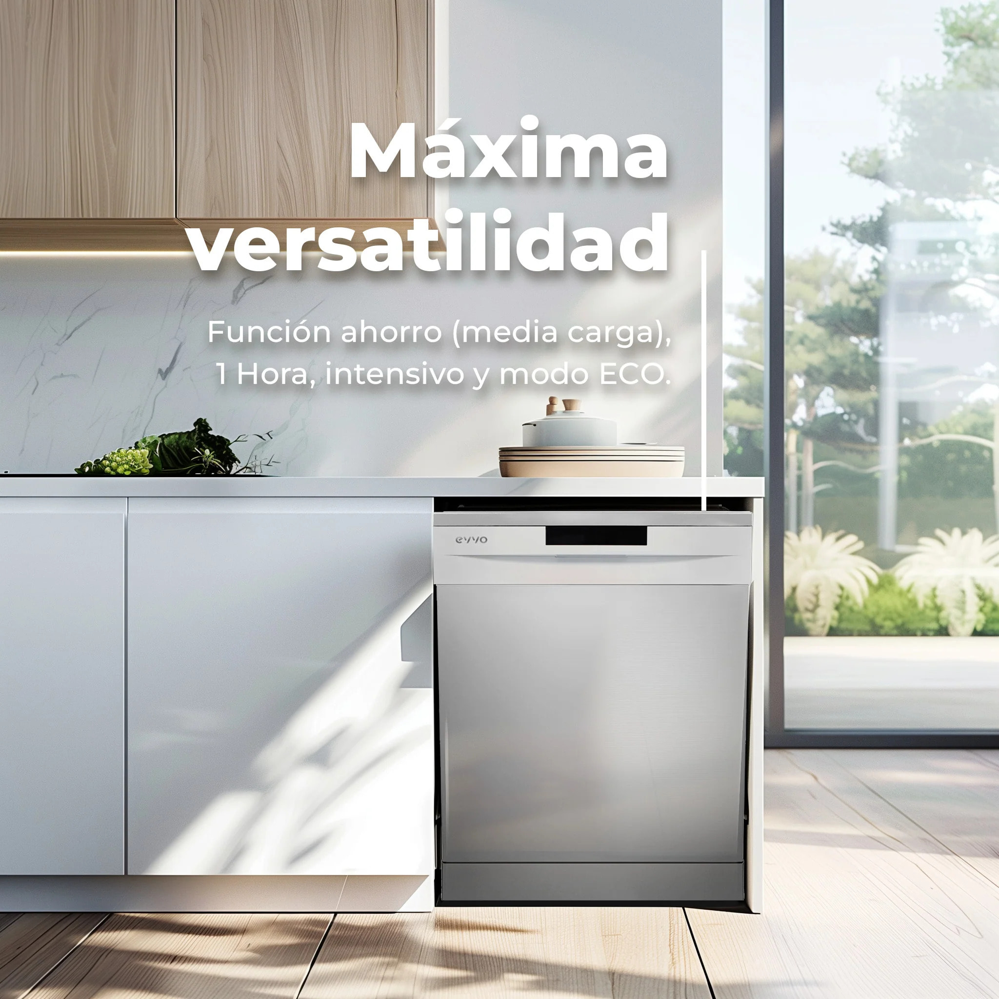 Lavavajillas EVVO D1, 12 Cubiertos, 5 Programas, Inox, Ancho 600 mm