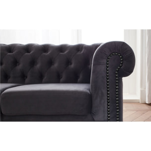 William - canapé Chesterfield d'angle gauche - 4 places - en velours - Gris foncé