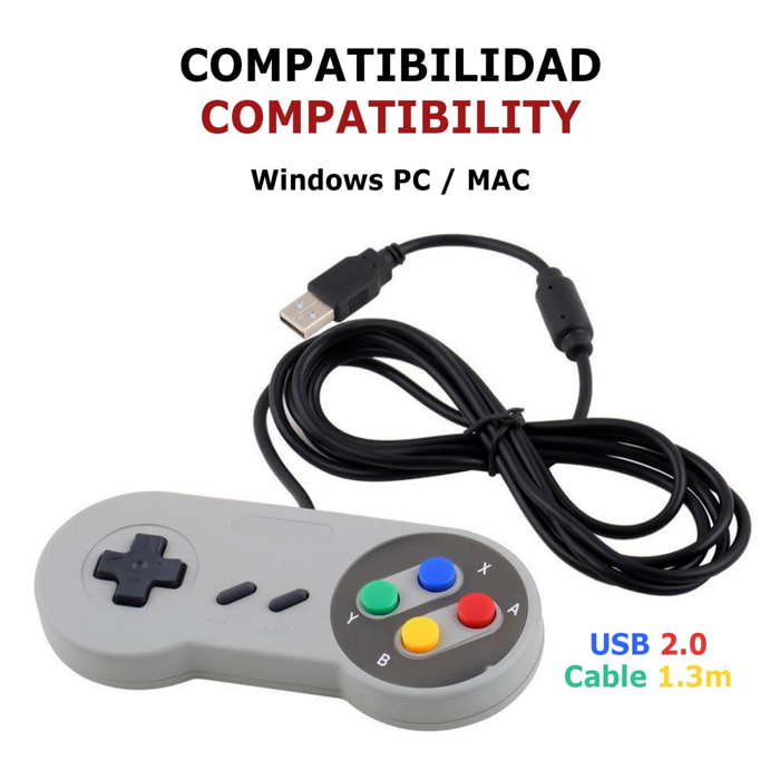 Controller USB classico retrò, compatibile con PC e Mac.