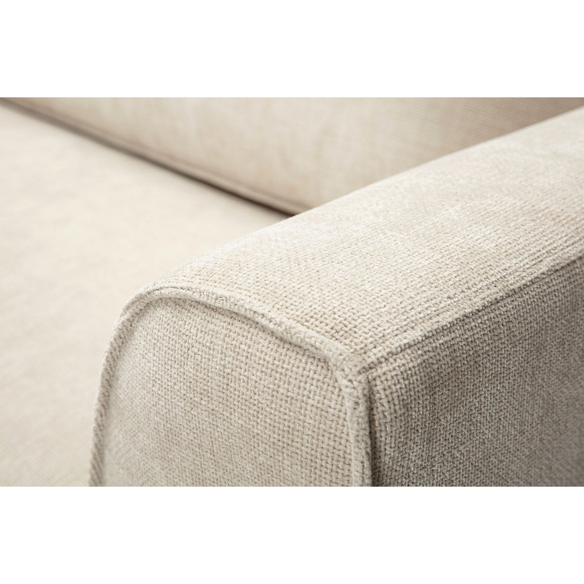 Canapé d'angle gauche design en tissu effet velours texturé beige 3 places GRAMMY