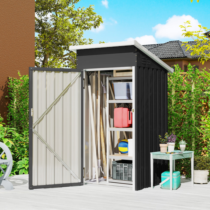 Abri de jardin 0,74 m² toit incliné porte verrouillable aérations tôle acier ondulé anthracite