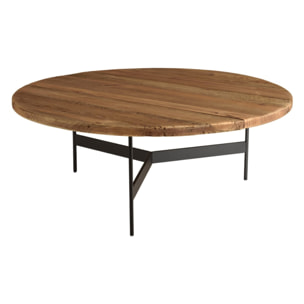 DANDY - Table basse ronde 90x90cm bois Pin recyclé et pieds métal noir