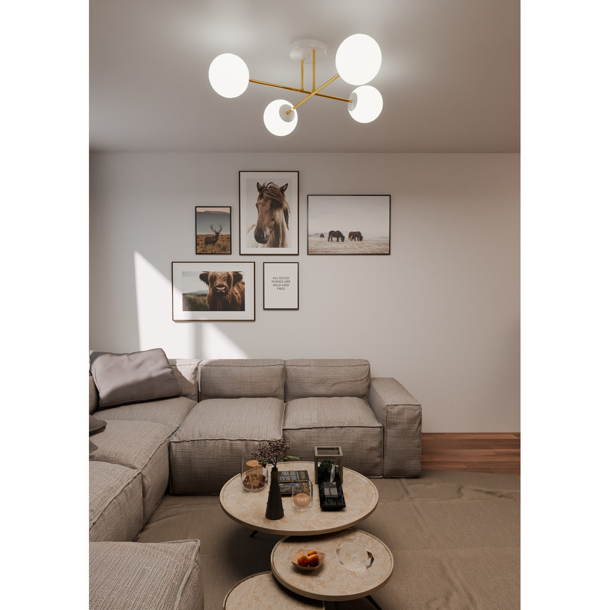 Lampada a sospensione MAGNUM in acciaio oro e vetro bianco