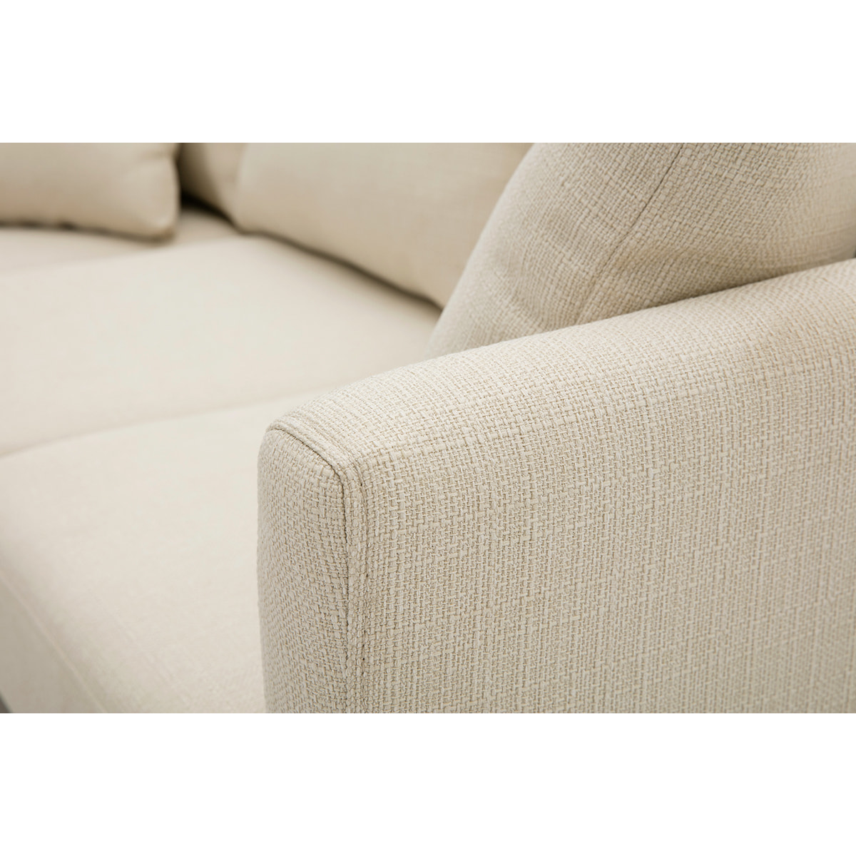 Canapé d'angle gauche scandinave en tissu beige déhoussable et bois clair 3-4 places OSLO
