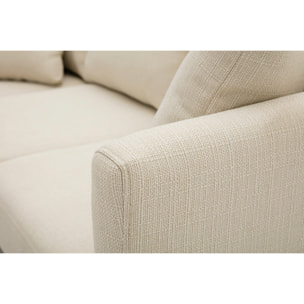 Canapé d'angle gauche scandinave en tissu beige déhoussable et bois clair 3-4 places OSLO