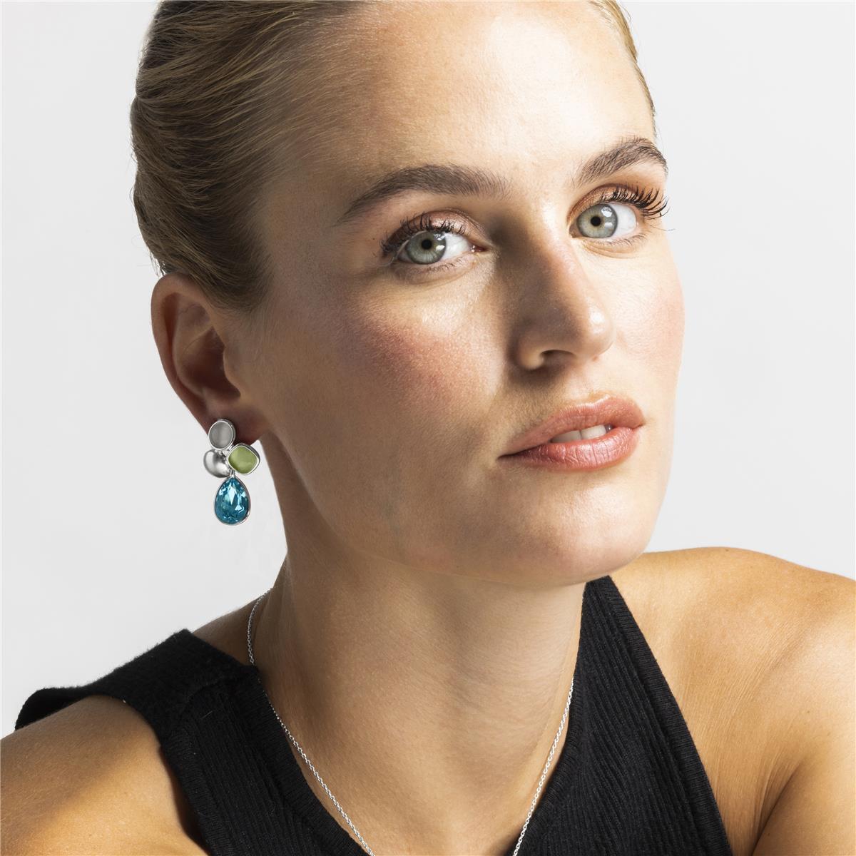 Pendientes con Cristal Azul acabado plata