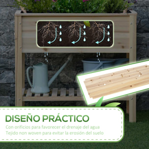 Outsunny Huerto Urbano Elevado con Estante Mesa Jardinera de Cultivo de Madera con Tela no Tejida para Cultivos Plantas Flores Jardín 90x40x81 cm Natural