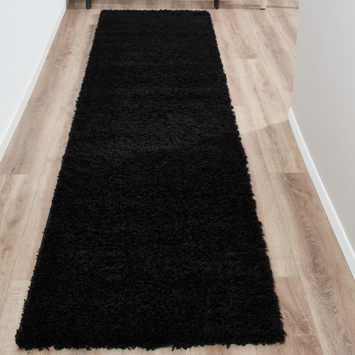 Uni - tapis de salon en laine artificielle noir