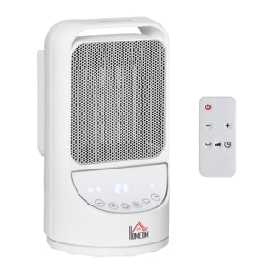 HOMCOM Calefactor Cerámico Portátil 2 Niveles de Potencia 750W/1500W con Mando a Distancia Temporizador de 12H 3 Modos de Viento y 45° Oscilación Silencioso Ø15x28 cm Blanco