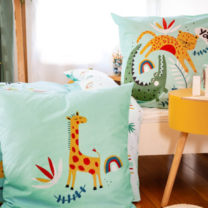 Parure de lit coton réversible turquoise imprimé savane / arc-en-ciel 1 place 140 x 200cm - Tanzania