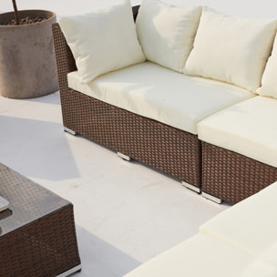 Salon de jardin modulable 13/14 places en résine tressée marron et blanc SANSA