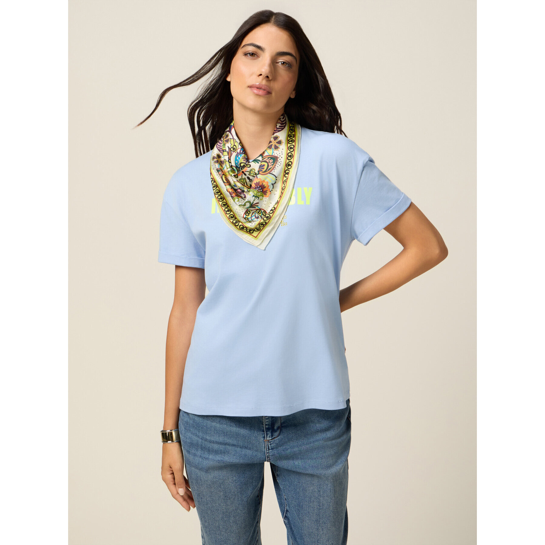 Oltre - T-shirt con stampa e foulard - Azzurro